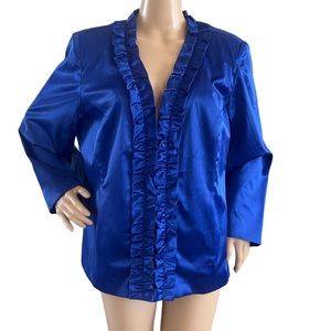 Susan Graver Royal Blue Polyester Satin Blazer Ruffle Trimmed